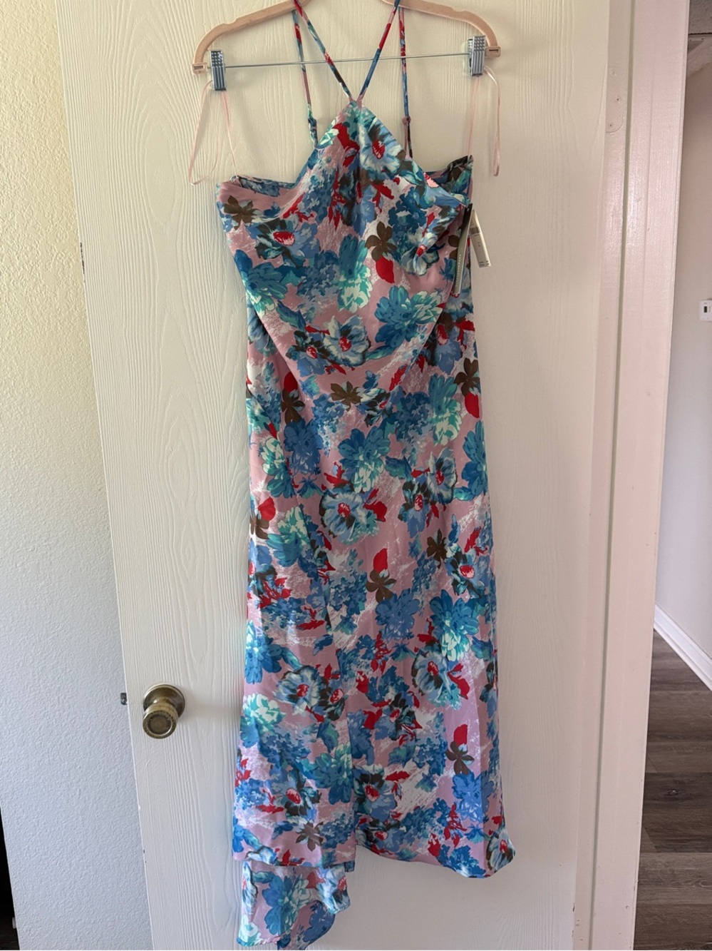 Anthropologie Floral Halter Maxi Dress in Blue, Pink & Red
